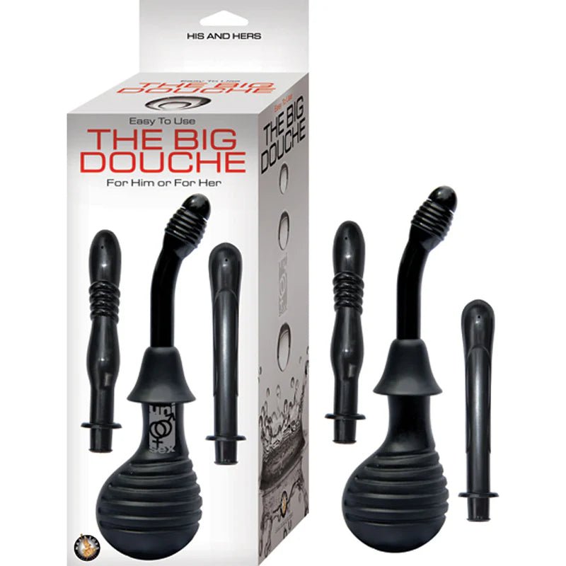 The Big Douche For Vaginal & Anal Use With 3 Unique Attachments (Black) - TruLuv Novelties