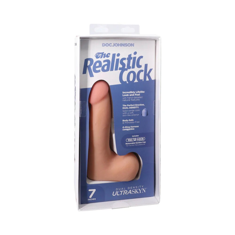 The Realistic Cock 7 in. ULTRASKYN Vac - U - Lock Dildo with Balls Vanilla - TruLuv Novelties
