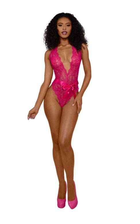 Tiana Lace Teddy With Satin Tie - S/m - Azalea - TruLuv Novelties