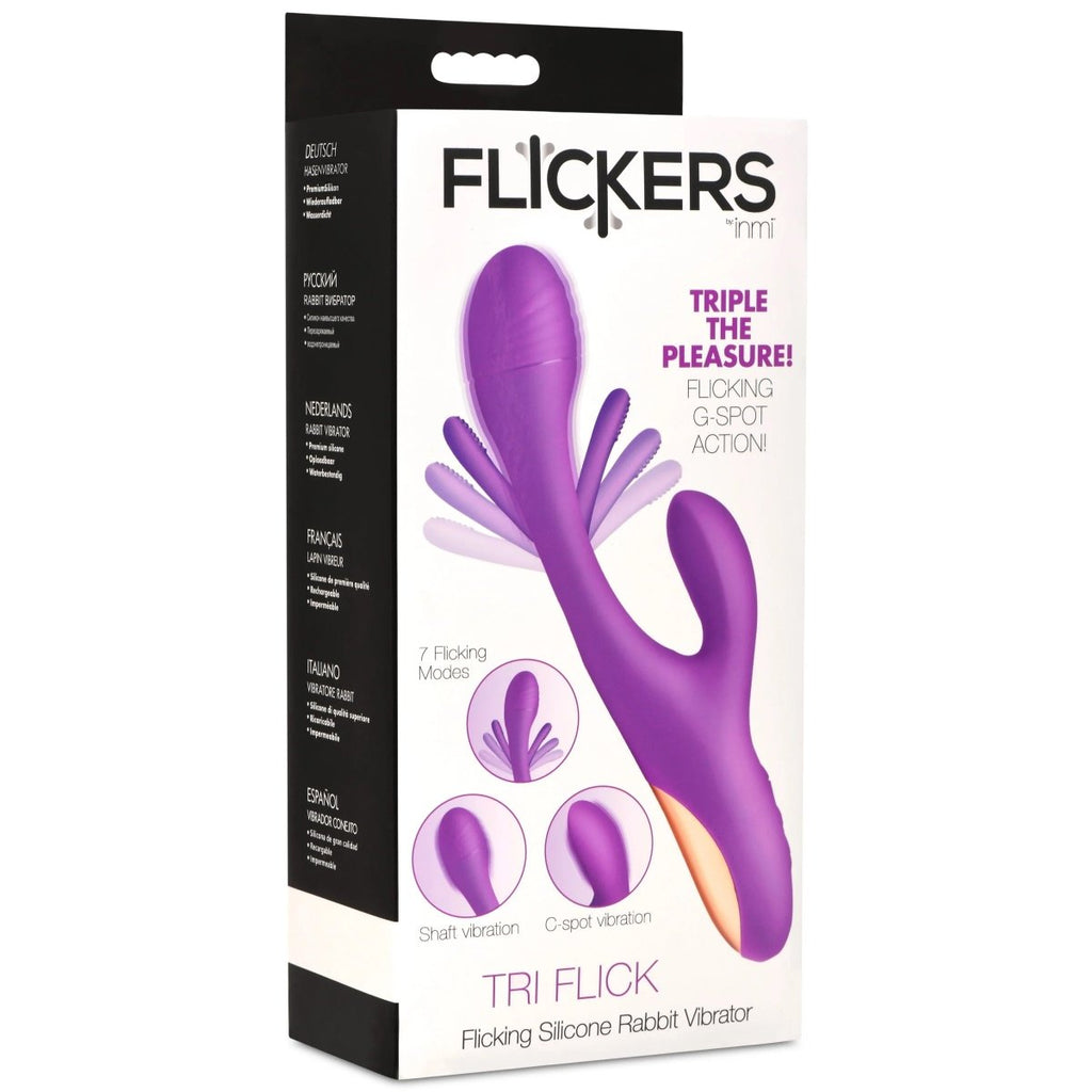 Tri-Flick Flicking Silicone Rabbit Vibrator - Purple - TruLuv Novelties