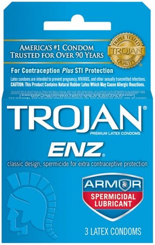 Trojan Enz Armor Spermicidal Lubricated Condoms - 3 Pack - TruLuv Novelties