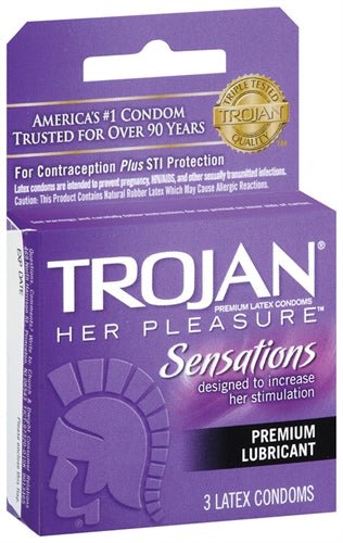 Trojan Her Pleasure Sensations Lubricated Condoms - 3 Pack - TruLuv Novelties