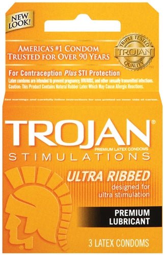 Trojan Stimulations Ultra Ribbed Lubricated Condoms - 3 Pack - TruLuv Novelties