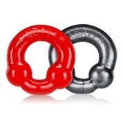 Ultraballs 2-Piece Cockring Set - Steel & Red - TruLuv Novelties