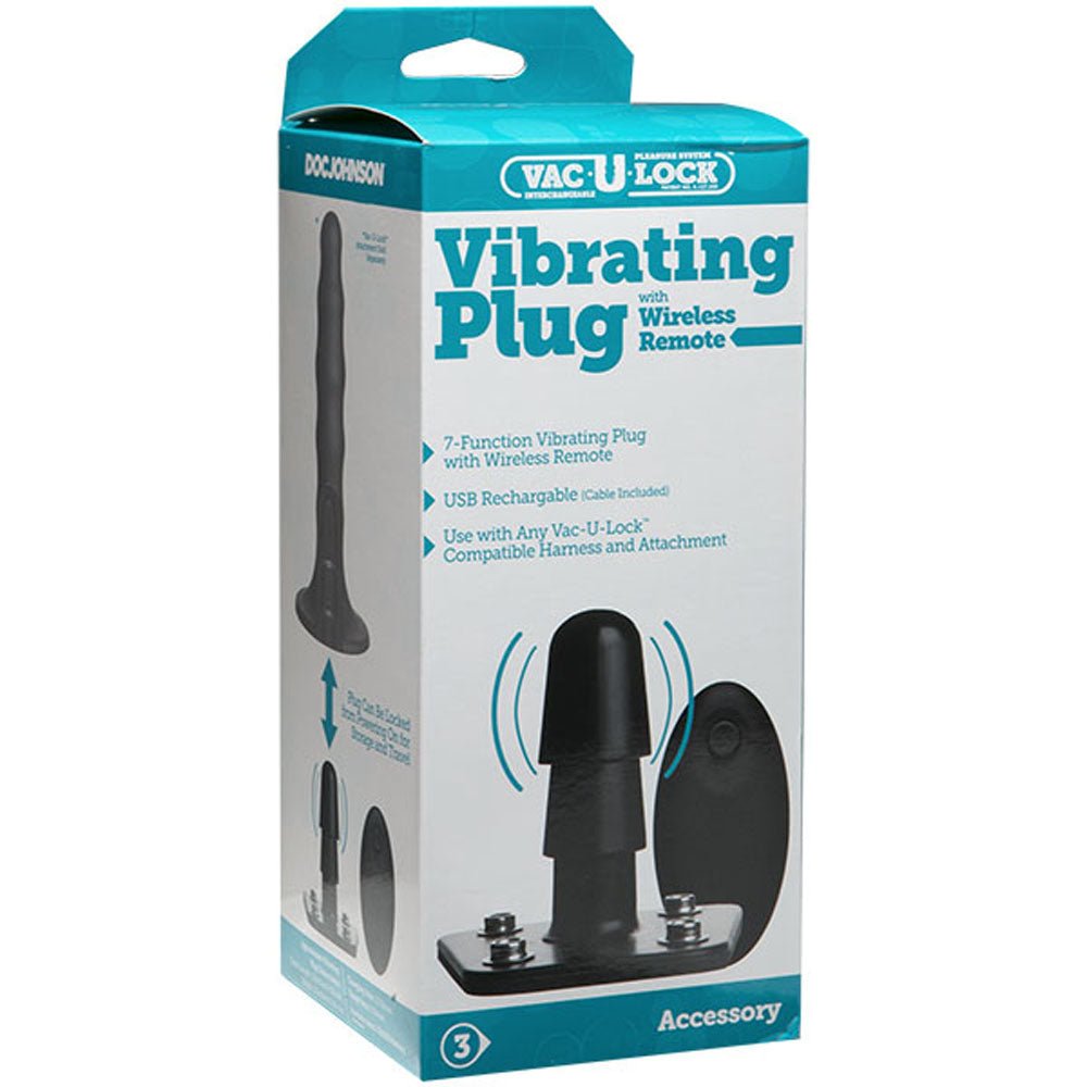 Vac-U-Lock - Vibrating Plug With Snaps & Wireless Remote - Black - TruLuv Novelties