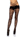 Vine Lace Strappy Wrap Around Crotchless Tights - One Size - Black - TruLuv Novelties