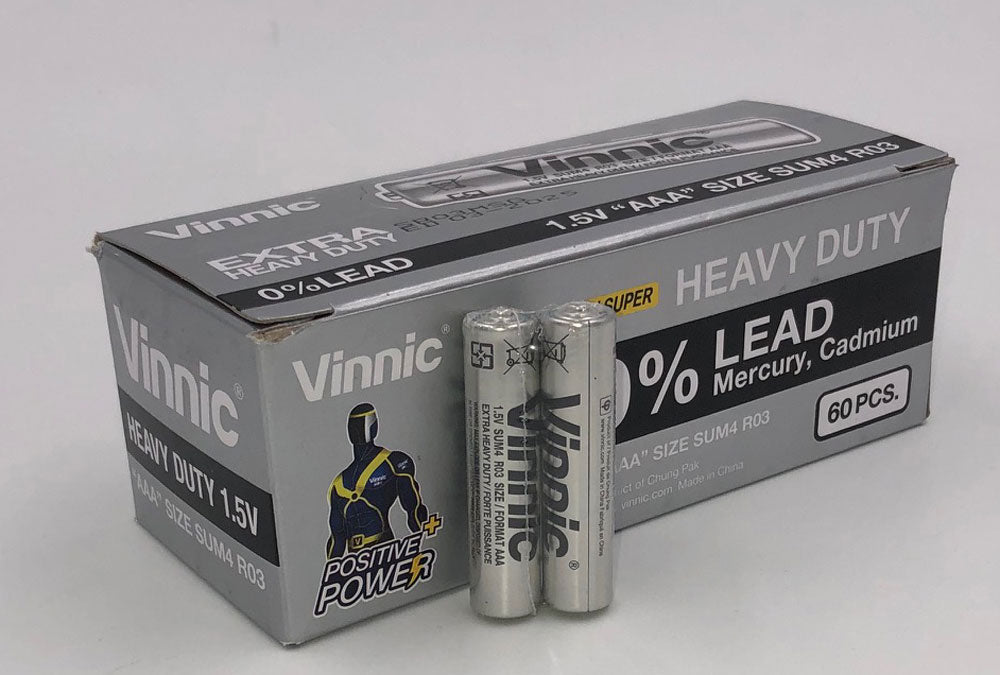 Vinnic Super Heavy Duty AAA Batteries - 2 Pc.- Shrink Pk. - 60 Pcs. Box - TruLuv Novelties
