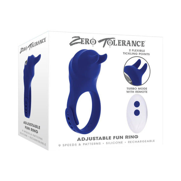 Zero Tolerance Adjustable Fun Ring Rechargeable Vibrating C - Ring with Remote Silicone Blue - TruLuv Novelties
