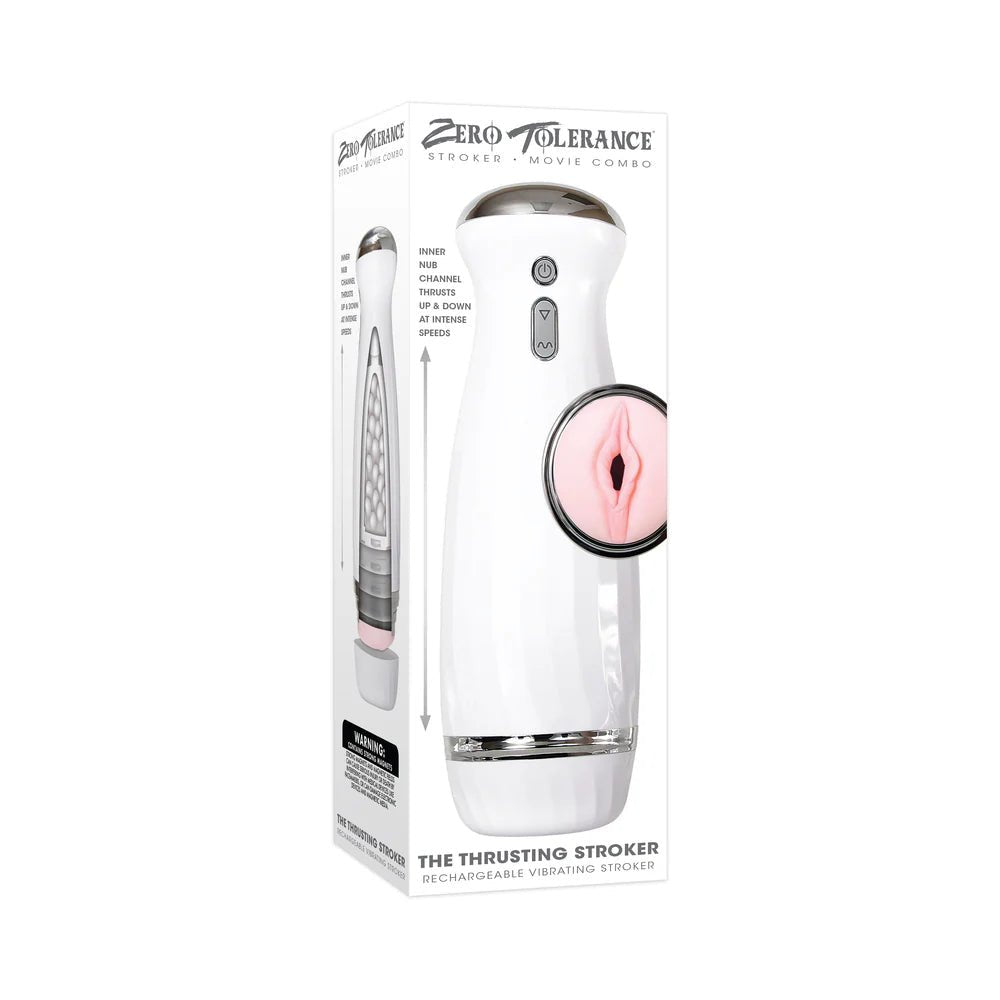 Zero Tolerance Rechargeable Thrusting Stroker With Movie Download White - TruLuv Novelties