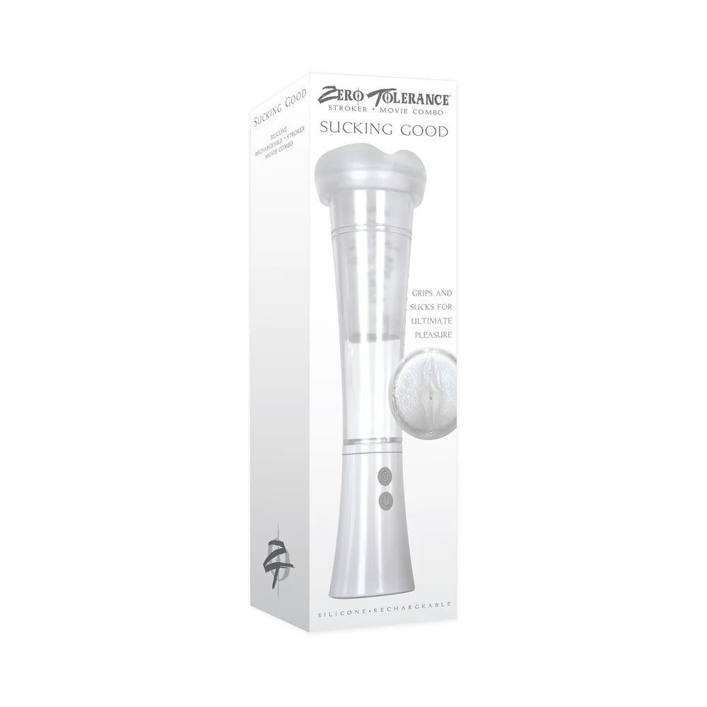 Zero Tolerance Sucking Good Rechargeable Vibrating Vacuum Pump Stroker Clear/White - TruLuv Novelties